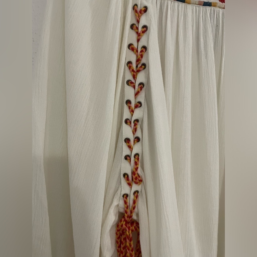 ban jara Boho Festival Embroidered Peasant top White SZ Small - Picture 4 of 14